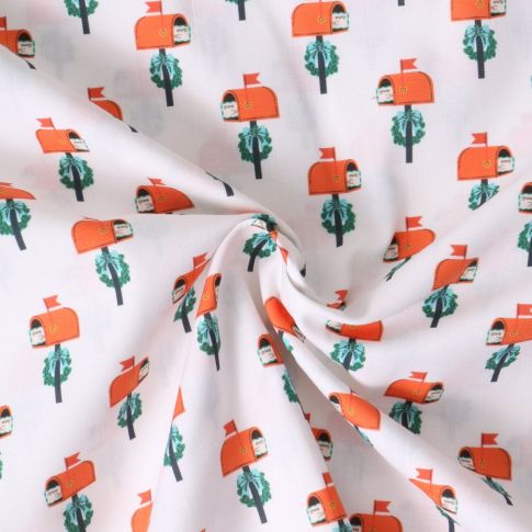 Tissu Coton imprimé Lioren boites aux lettres de Noël sur fond Blanc