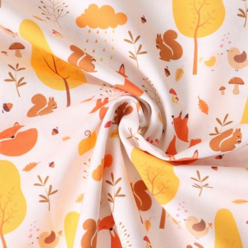 Tissu Coton imprimé  Sylvani animaux en automne sur fond Crème
