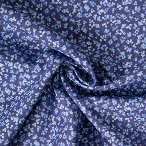 Tissu Popeline de Coton légère imprimé moucheté floral sur fond Bleu indigo