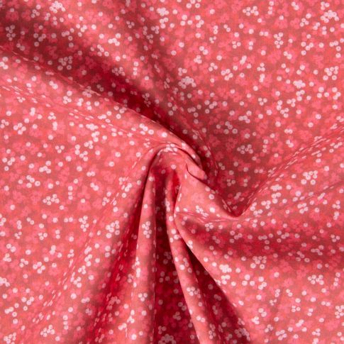 Tissu Voile de Coton digital imprimé fleurs miniatures blanc cassé & rose clair sur fond Rose corail