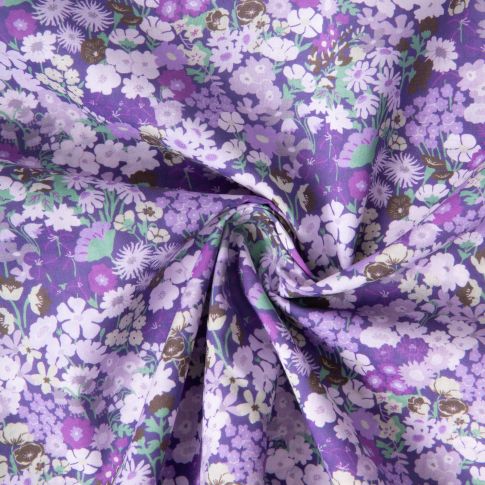 Tissu Popeline de Coton légère imprimé Rétro sur fond Violet