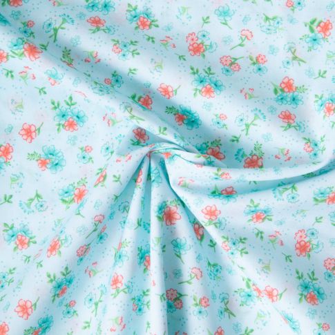 Tissu Voile de Coton digital imprimé Jardin celeste sur fond Bleu ciel