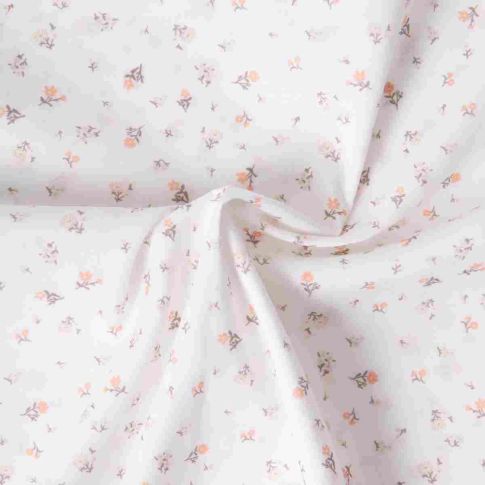 Tissu Popeline de Coton légère Petites fleurs Poema sur fond Blanc cassé