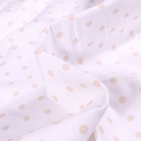 Tissu Coton imprimé Pois 5 mm Beige sur fond Blanc