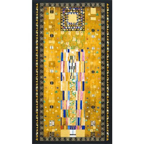 Tissu Gustav Klimt Panneau Abstrait sur fond Ocre