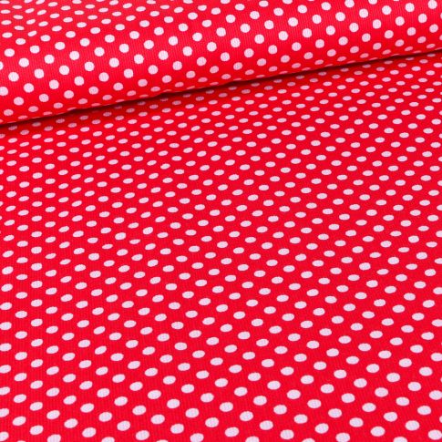 Tissu Piqué de Coton Petits pois blanc sur fond Rouge griotte