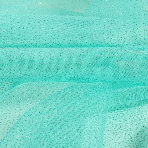Tissu Tulle Strass Paillettes Bleu lagon