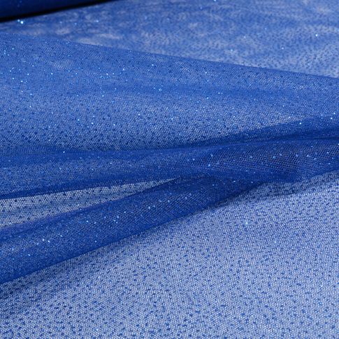 Tissu Tulle Strass Paillettes Bleu roi