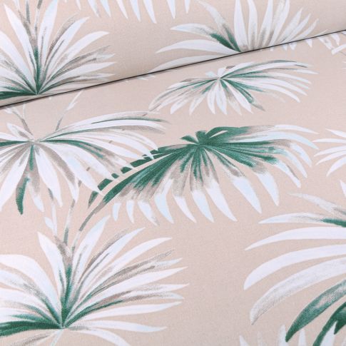 Tissu Toile Canvas Grandes feuilles de palmier sur fond Beige