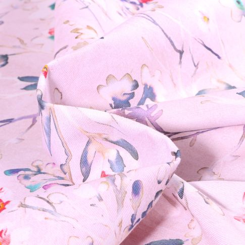 Tissu Toile Canvas Aquarelle sur fond Rose pâle