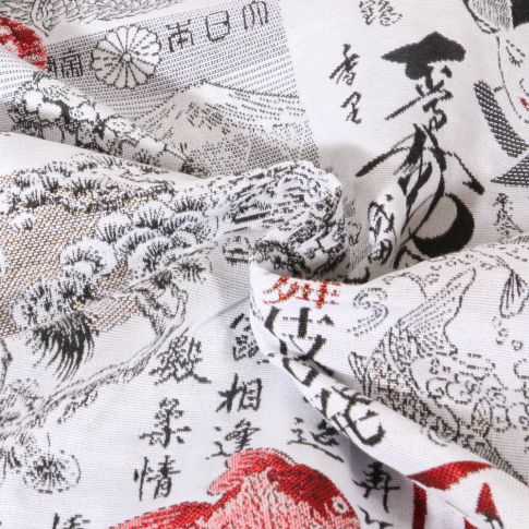 Tissu Jacquard Allover Motifs japonais sur fond Blanc