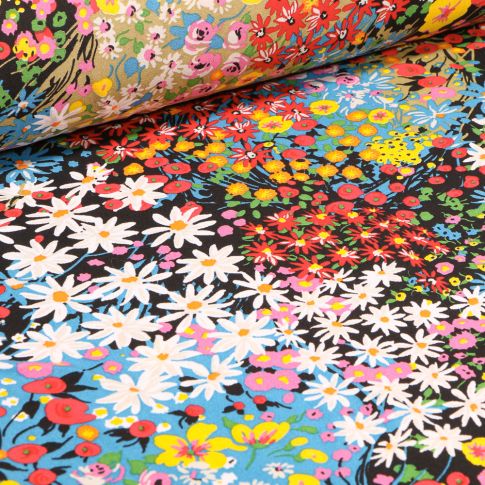 Tissu Viscose Arty Alicia sur fond Noir