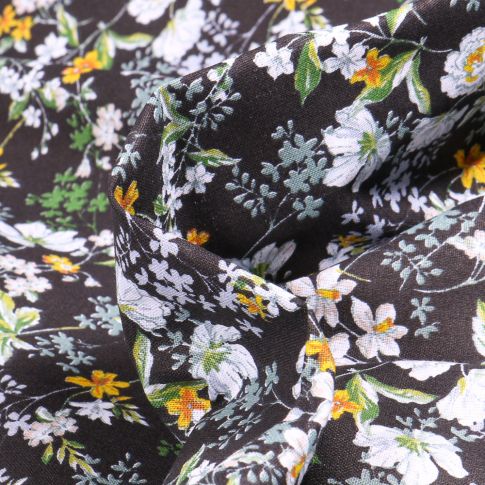 Tissu Coton imprimé Arty Amary sur fond Noir