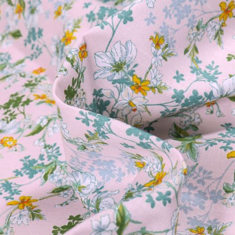 Tissu Coton imprimé Arty Amary sur fond Rose