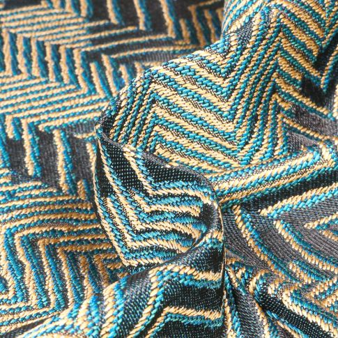 Tissu Toile jacquard Chevrons sur fond Bleu canard