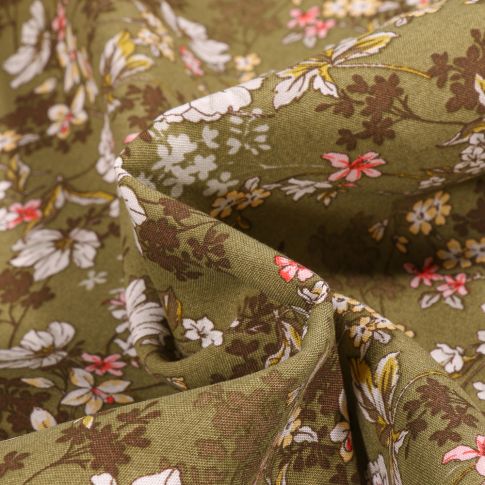 Tissu Viscose Arty Anaïs sur fond Vert kaki