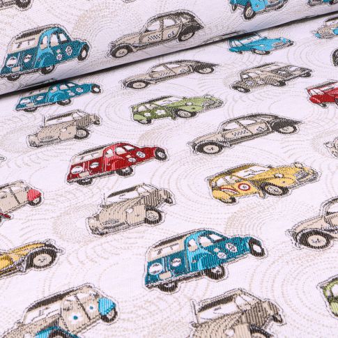 Tissu Jacquard 2 CV sur fond Blanc