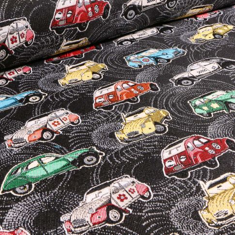 Tissu Jacquard 2 CV sur fond Noir