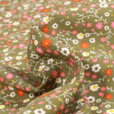 Tissu Viscose Arty Anna sur fond Vert kaki