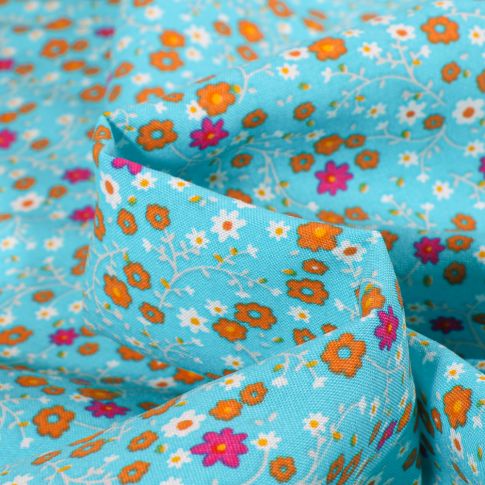 Tissu Viscose Arty Anna sur fond Bleu turquoise