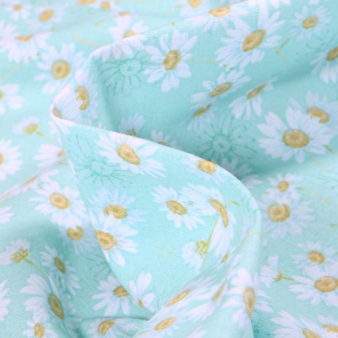 Tissu Coton imprimé Arty Marguerite sur fond Vert menthe