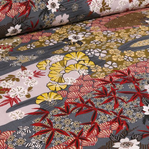 Tissu Viscose Arty Ayo sur fond Gris anthracite