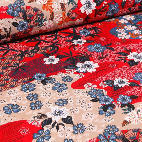 Tissu Viscose Arty Ayo sur fond Rouge