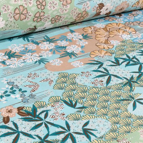 Tissu Viscose Arty Ayo sur fond Bleu turquoise