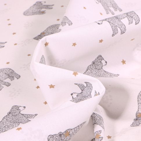Tissu Coton imprimé Arty Baloo sur fond Blanc