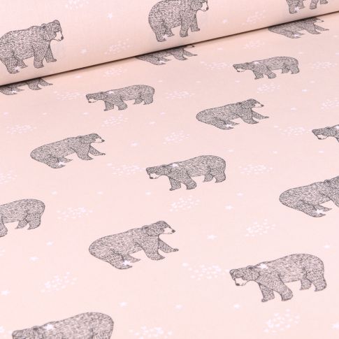 Tissu Coton imprimé Arty Baloo sur fond Beige