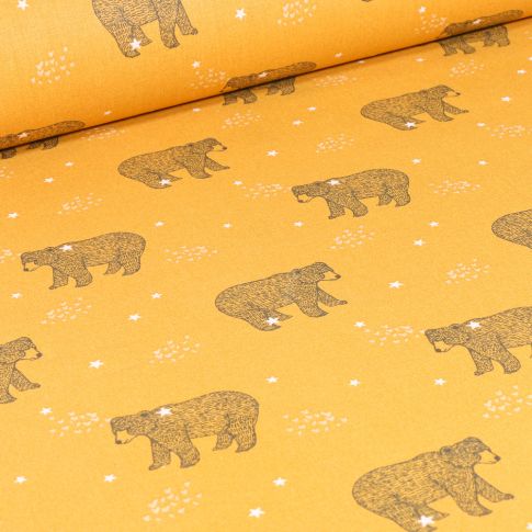 Tissu Coton imprimé Arty Baloo sur fond Jaune