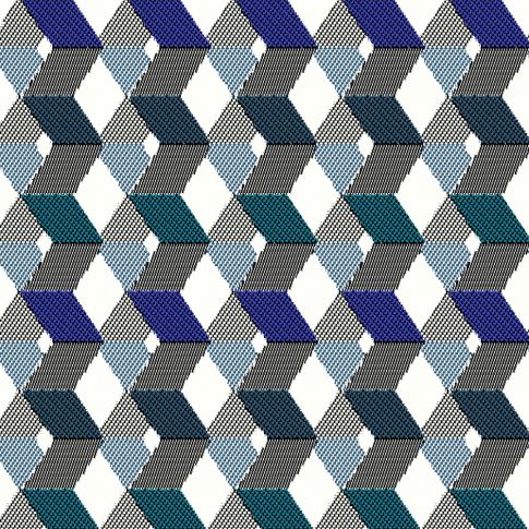 Tissu Jacquard Géométrique Bleu sur fond Blanc