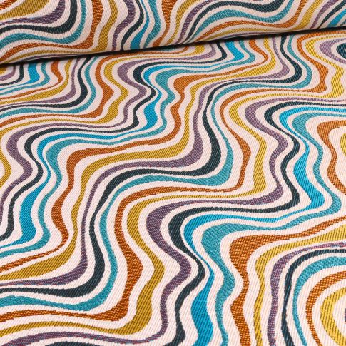 Tissu Jacquard Beatles multicolore sur fond Ecru