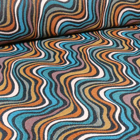 Tissu Jacquard Beatles sur fond Bleu turquoise