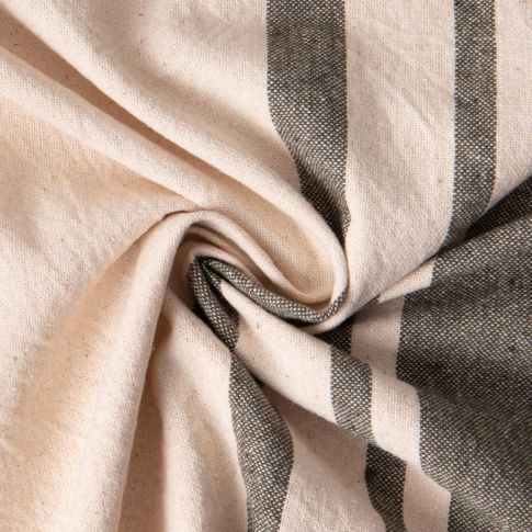 Tissu Coton d'ameublement Bernadette Rayures Vert kaki