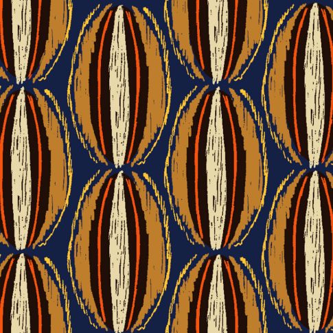Tissu Toile aspect Canvas déperlant Big Manioc sur fond Bleu foncé