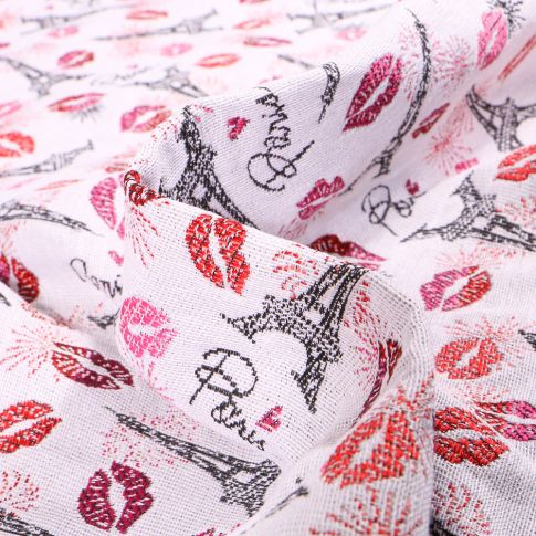 Tissu Jacquard Bisous de Paris sur fond Blanc