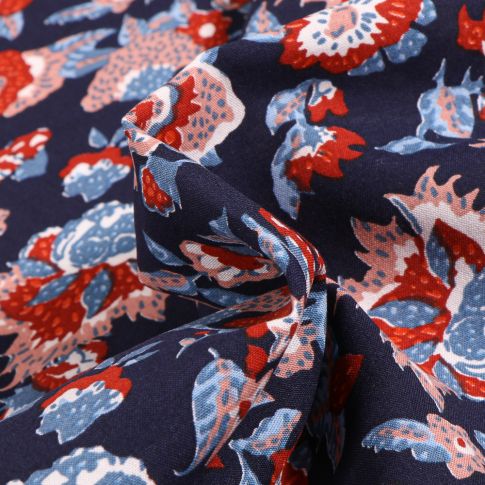Tissu Viscose Arty Boho sur fond Bleu marine