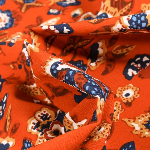 Tissu Viscose Arty Boho sur fond Orange