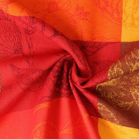 Tissu Jacquard Paloma damiers Jaune et Orange sur fond Rouge