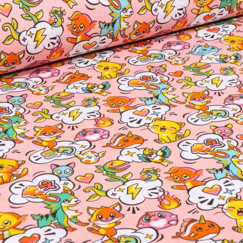 Tissu Coton imprimé Arty Cartoon sur fond Rose