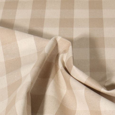Tissu Toile de Lin Célestin  enduit Vichy sur fond Beige