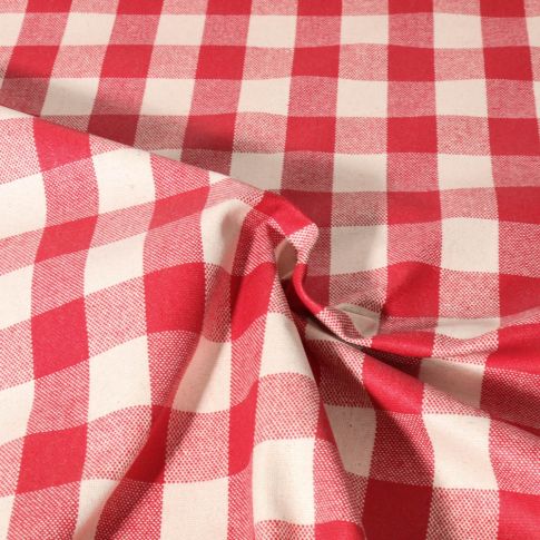 Tissu Toile de Lin Célestin enduit rouge sur fond Blanc