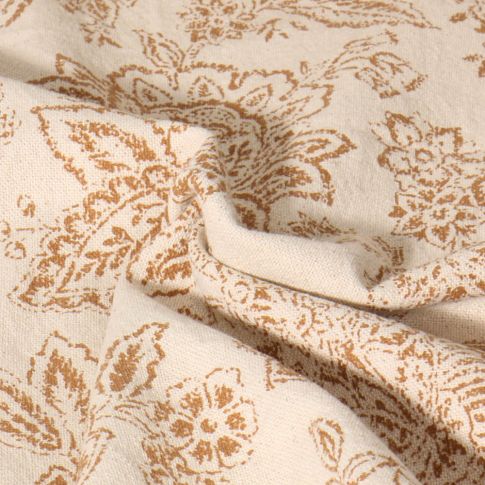 Toile de Coton  Célyan Fleuris ocre sur fond Ecru