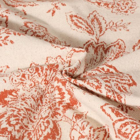 Toile de Coton  Célyan Fleuris Terracota sur fond Ecru