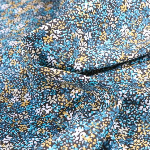 Tissu Coton imprimé Arty Clématite sur fond Bleu