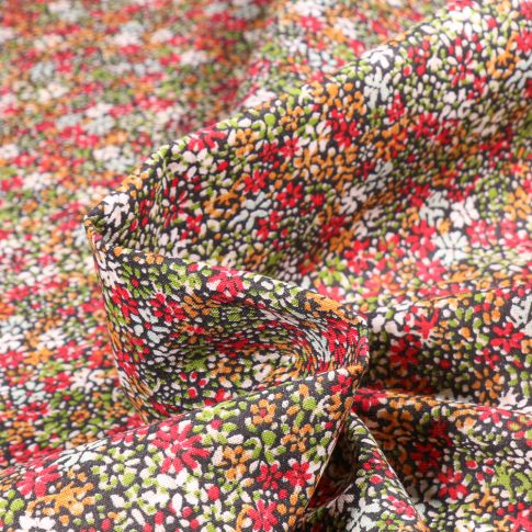Tissu Coton imprimé Arty Clématite sur fond Rouge