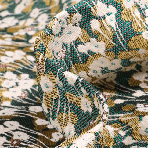 Tissu Jacquard Colchique sur fond Vert foncé