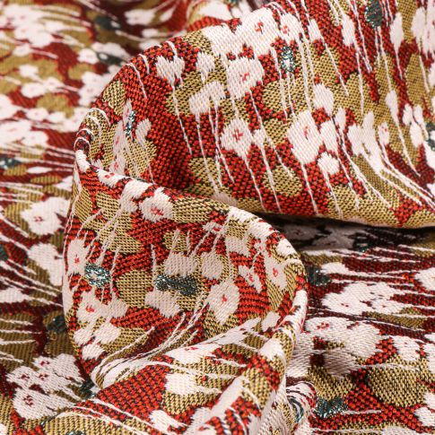 Tissu Jacquard Colchique sur fond Rouge