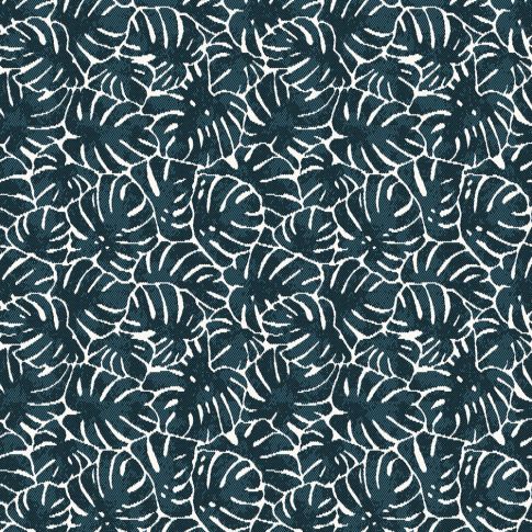 Tissu Jacquard Feuilles Monstera sur fond Bleu canard